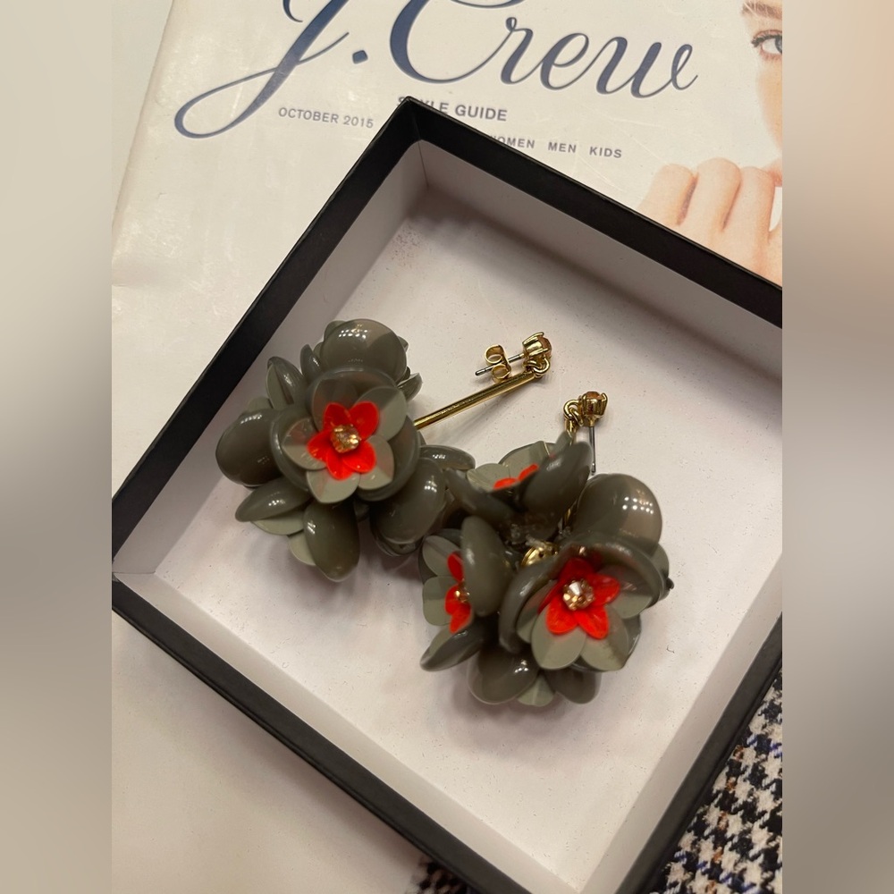J. Crew Gray and Red Floral Earrings